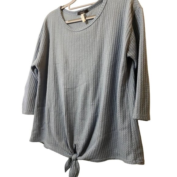 Gyft Blue Tie Front Waffle Knit 3/4th sleeve‎ women's top Sz L - Picture 4 of 6